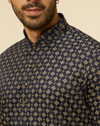 Manyavar Men Midnight Sapphire Blue Printed Kurta