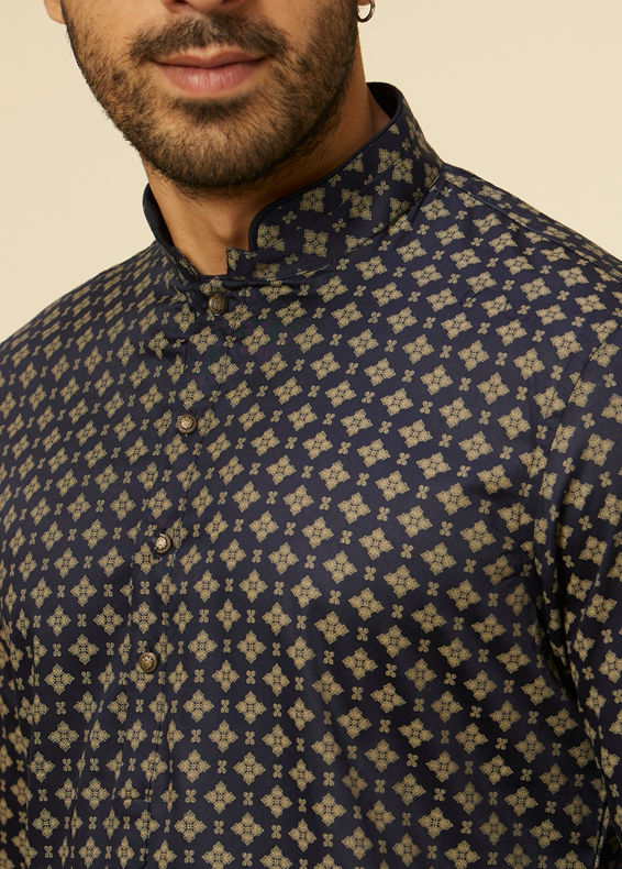 Manyavar Men Midnight Sapphire Blue Printed Kurta