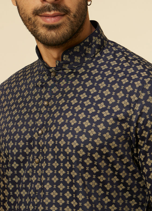 alt message - Manyavar Men Midnight Sapphire Blue Printed Kurta image number 1