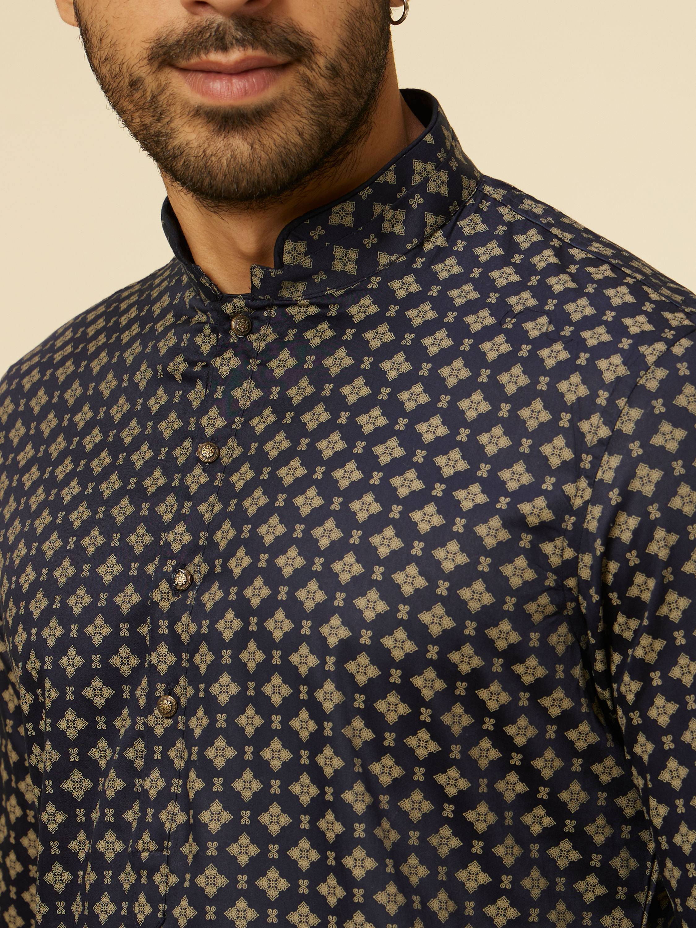 Manyavar Men Midnight Sapphire Blue Printed Kurta