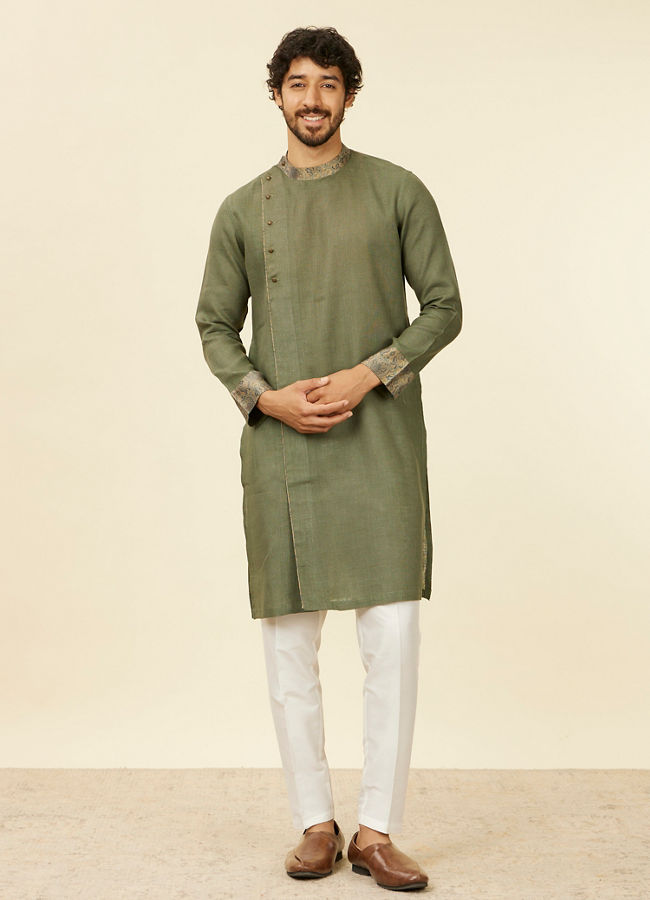 Manyavar Men Bottle Green Achkan Kurta