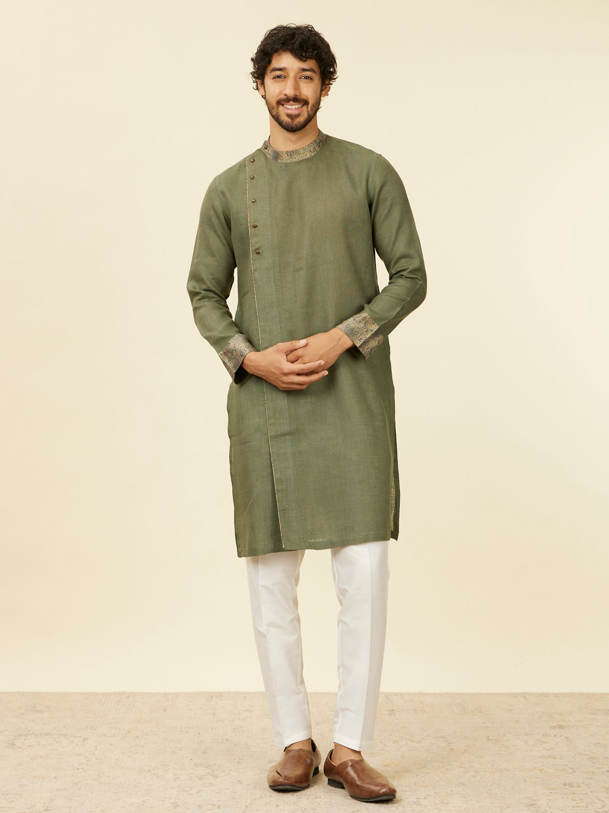 Manyavar Men Bottle Green Achkan Kurta