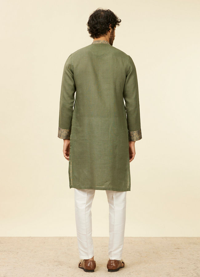 Manyavar Men Bottle Green Achkan Kurta
