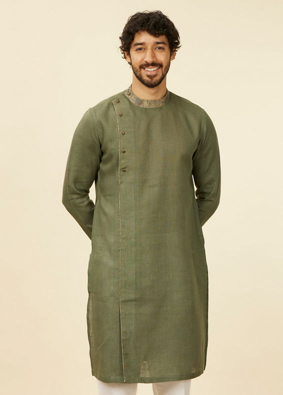 Manyavar Men Bottle Green Achkan Kurta