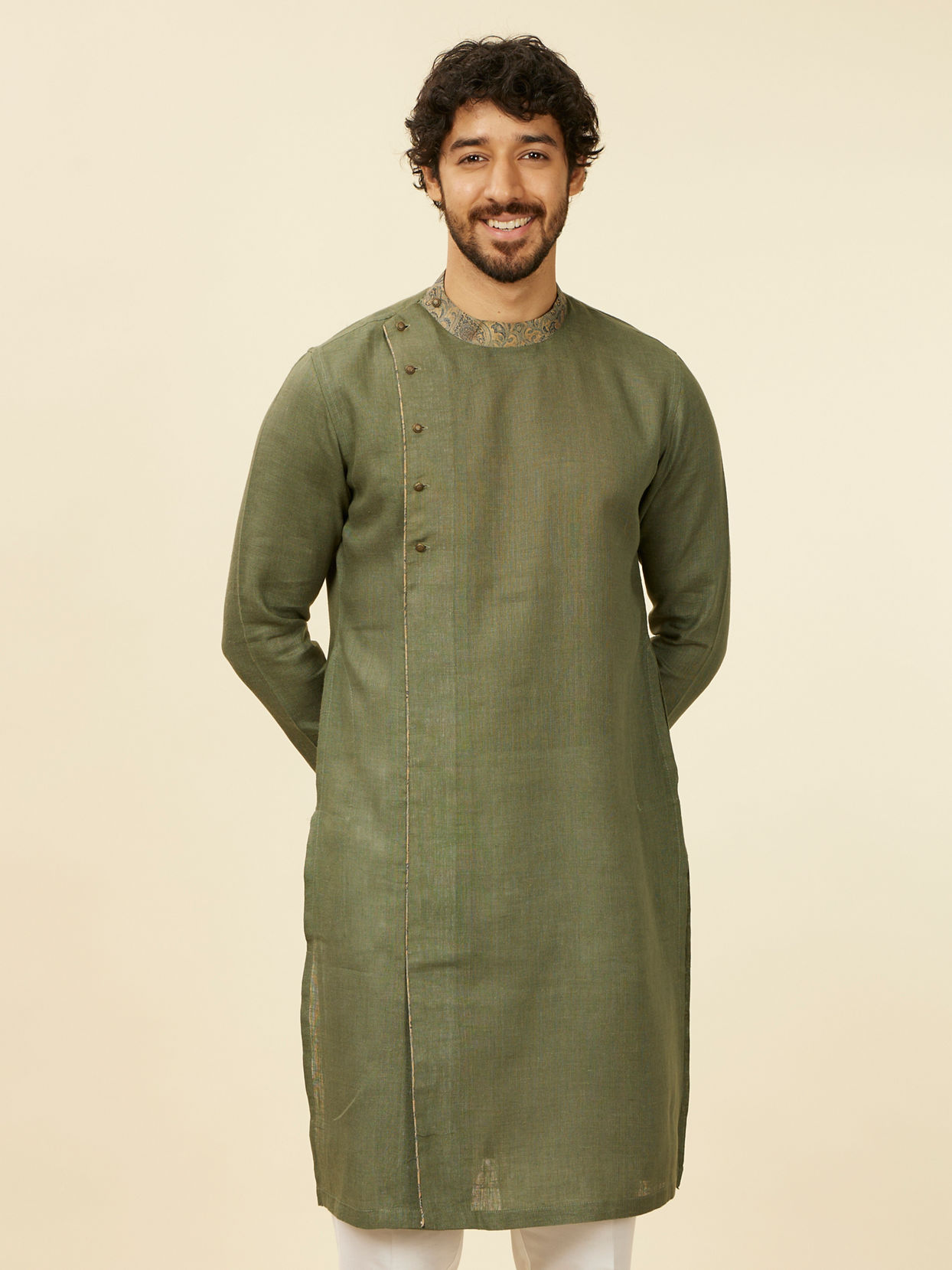 Manyavar Men Bottle Green Achkan Kurta image number 0