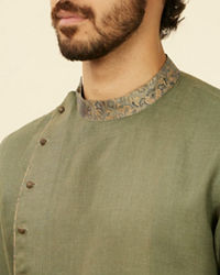 Manyavar Men Bottle Green Achkan Kurta