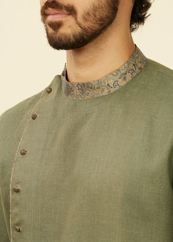 Manyavar Men Bottle Green Achkan Kurta