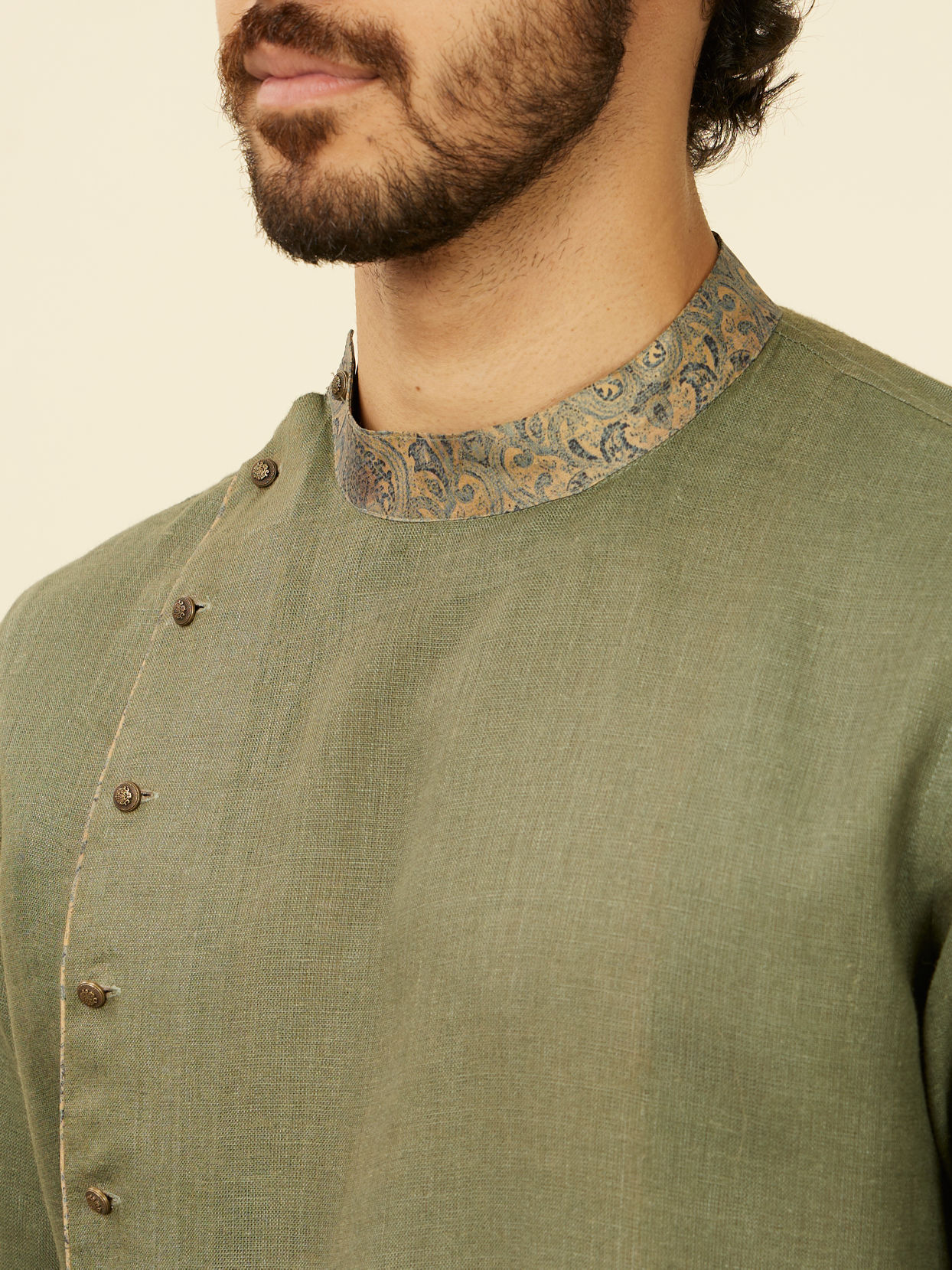 Manyavar Men Bottle Green Achkan Kurta