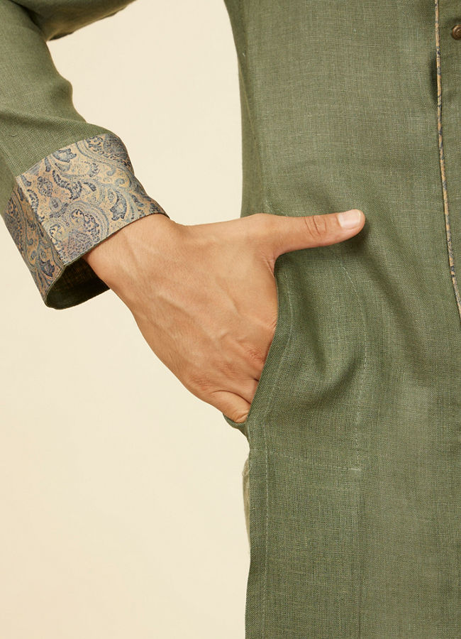 Manyavar Men Bottle Green Achkan Kurta