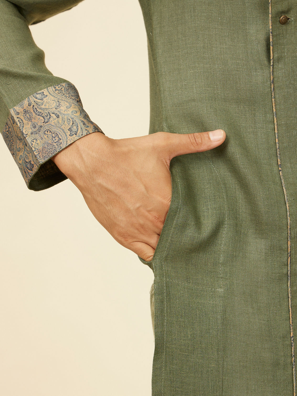Manyavar Men Bottle Green Achkan Kurta