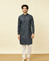 Manyavar Men Maritime Blue Floral Printed Kurta