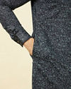Manyavar Men Maritime Blue Floral Printed Kurta
