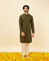 alt message - Manyavar Men Forest Green Classic Bandhgala Kurta image number 2