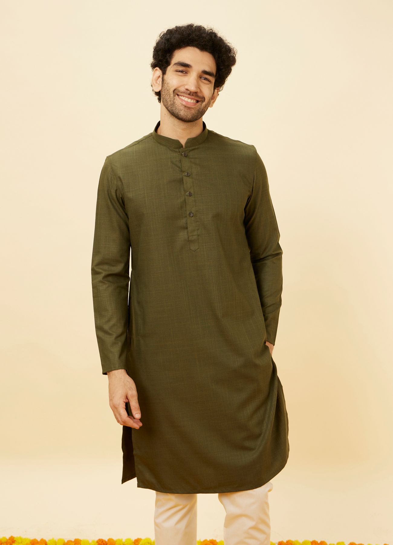 Manyavar Men Forest Green Classic Bandhgala Kurta