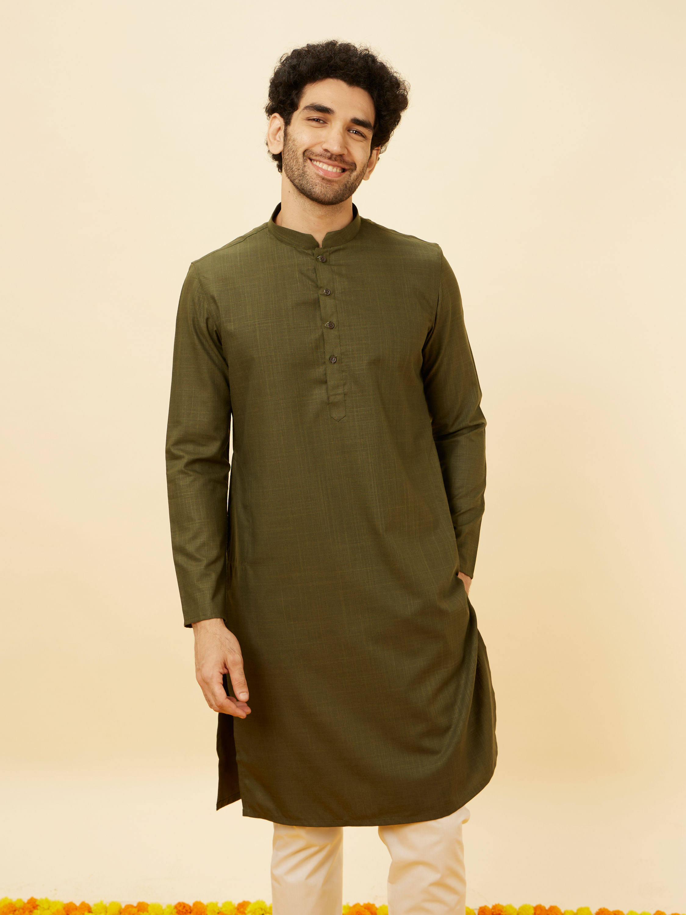 Manyavar Men Forest Green Classic Bandhgala Kurta