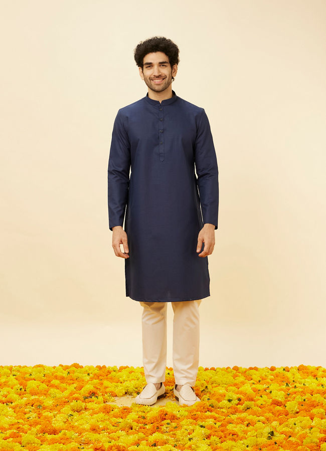 Royal Blue Classic Bandhgala Kurta image number 2