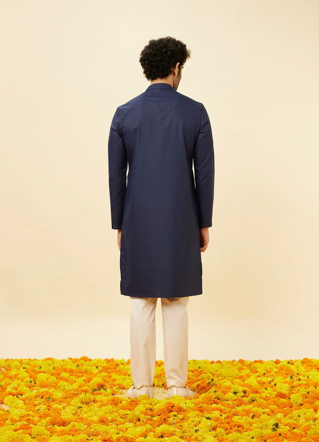 Royal Blue Classic Bandhgala Kurta image number 4