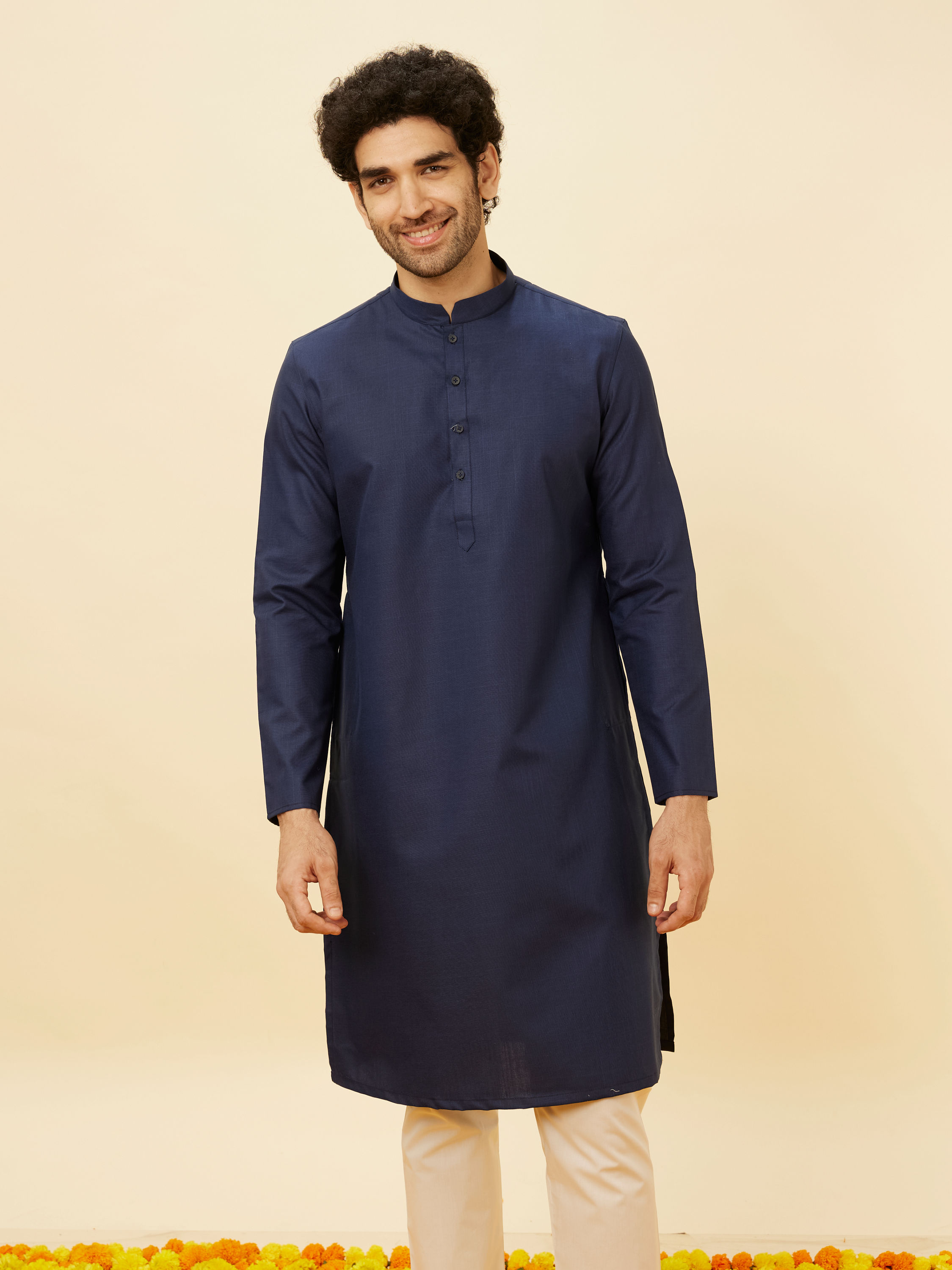 Manyavar Men Royal Blue Classic Bandhgala Kurta