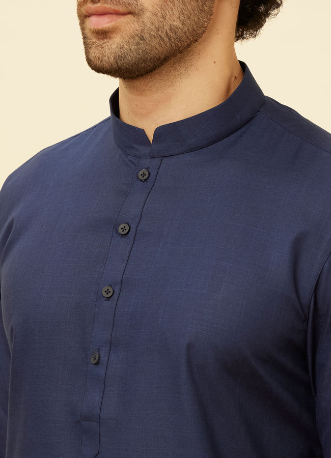 alt message - Manyavar Men Royal Blue Classic Bandhgala Kurta image number 1