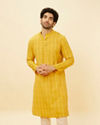 alt message - Manyavar Men Canary Yellow Windowpane Checkered Kurta image number 0