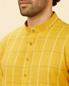 Manyavar Men Canary Yellow Windowpane Checkered Kurta