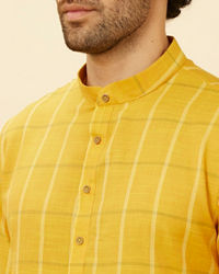 Manyavar Men Canary Yellow Windowpane Checkered Kurta