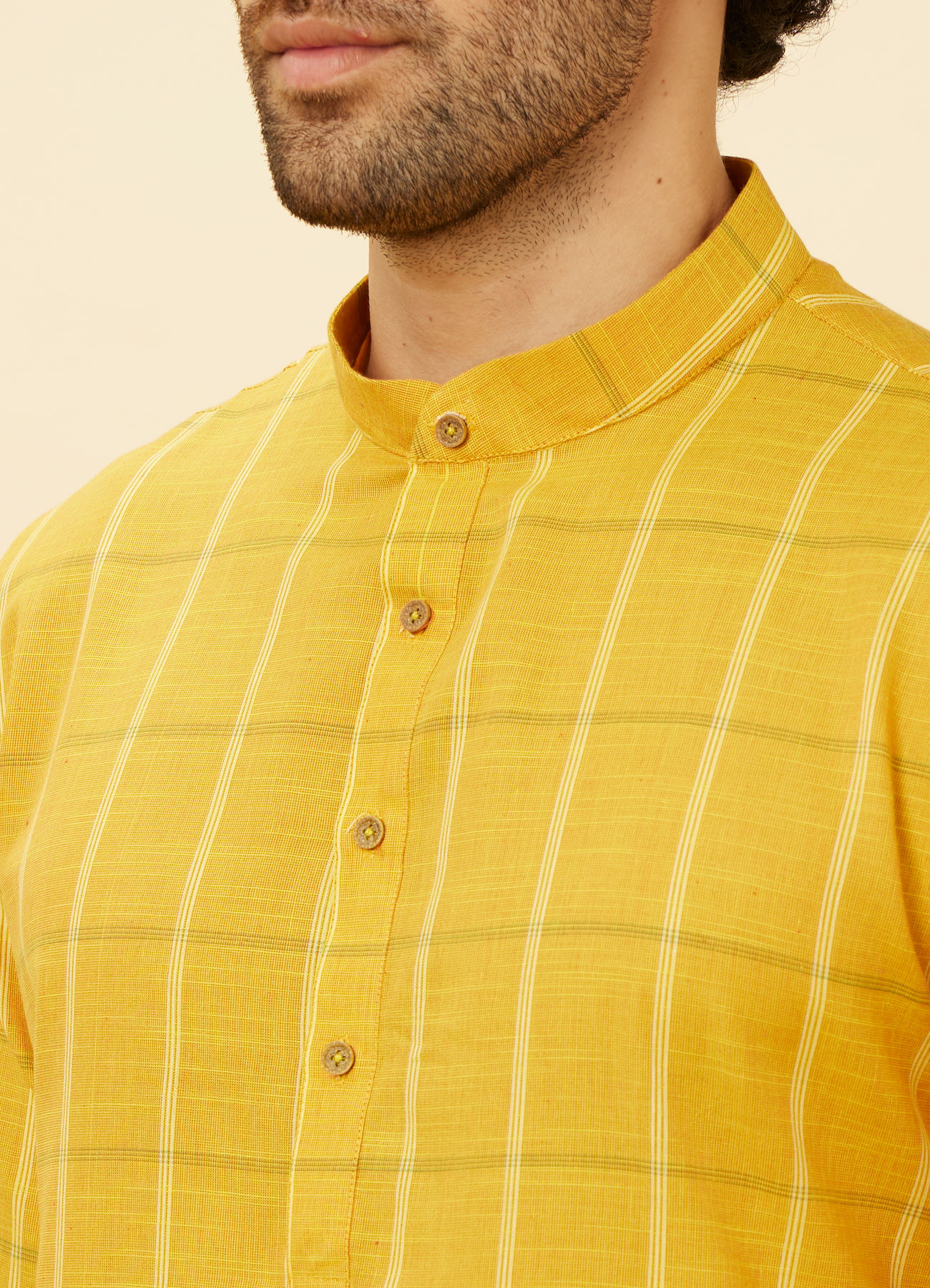 Manyavar Men Canary Yellow Windowpane Checkered Kurta