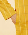 alt message - Manyavar Men Canary Yellow Windowpane Checkered Kurta image number 3