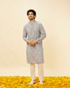 Manyavar Men Ash Blue Striped Kurta