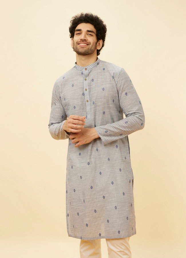 Manyavar Men Ash Blue Striped Kurta