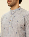 Manyavar Men Ash Blue Striped Kurta