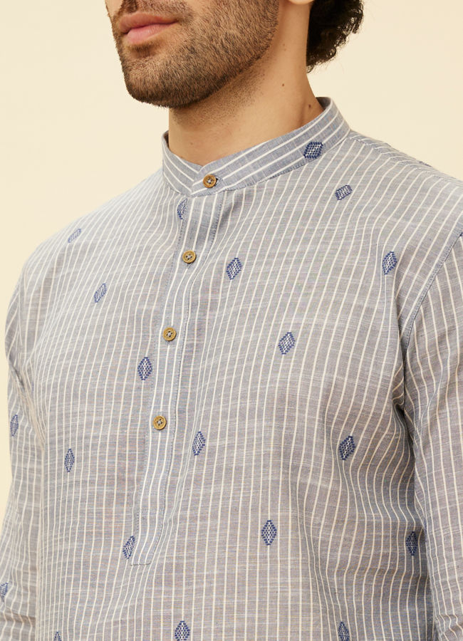 Manyavar Men Ash Blue Striped Kurta