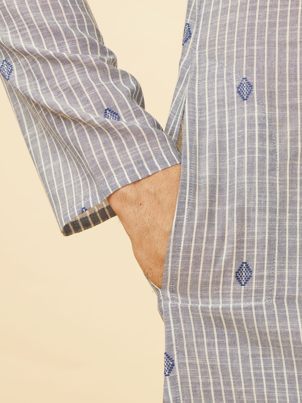 Manyavar Men Ash Blue Striped Kurta