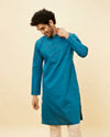 Teal Blue Self Striped Kurta