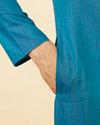 Teal Blue Self Striped Kurta image number 3