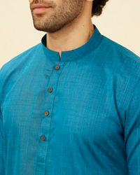 Manyavar Men Teal Blue Self Striped Kurta