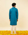 Manyavar Men Teal Blue Self Striped Kurta