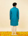 alt message - Manyavar Men Teal Green Self Striped Kurta image number 4