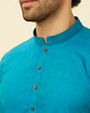 alt message - Manyavar Men Teal Green Self Striped Kurta image number 1