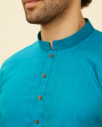 Manyavar Men Teal Green Self Striped Kurta