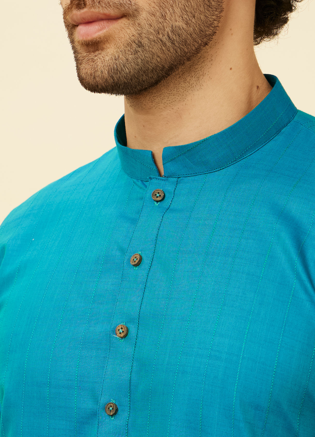 Manyavar Men Teal Green Self Striped Kurta