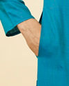 alt message - Manyavar Men Teal Green Self Striped Kurta image number 3