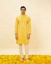 Manyavar Men Tuscan Yellow Self Striped Kurta