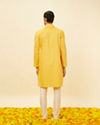 Manyavar Men Tuscan Yellow Self Striped Kurta