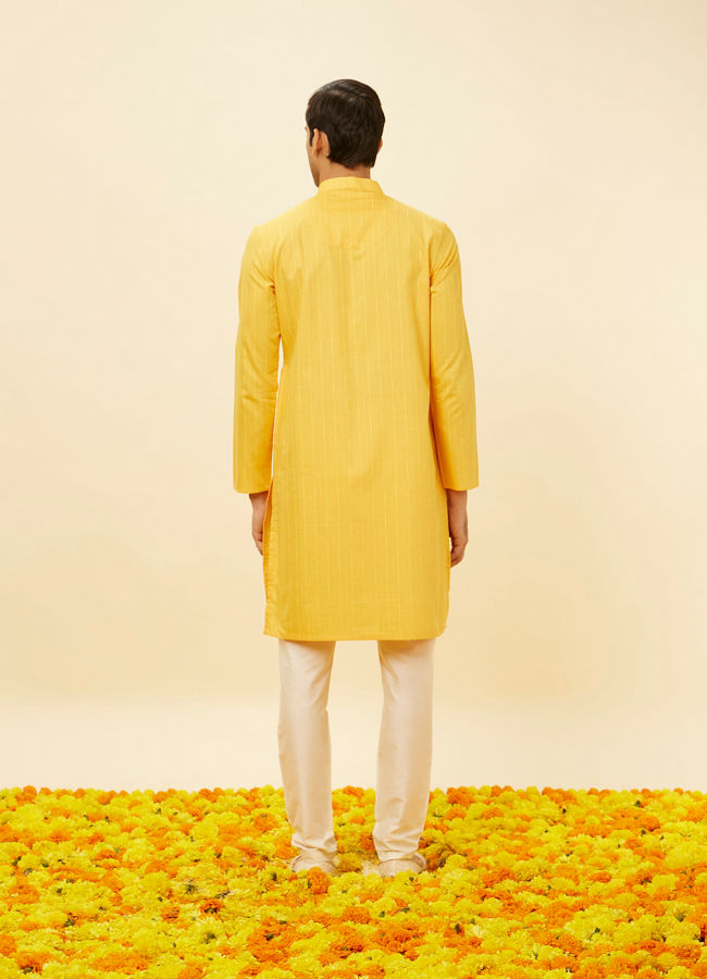 Manyavar Men Tuscan Yellow Self Striped Kurta