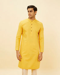 Manyavar Men Tuscan Yellow Self Striped Kurta