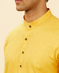 Manyavar Men Tuscan Yellow Self Striped Kurta