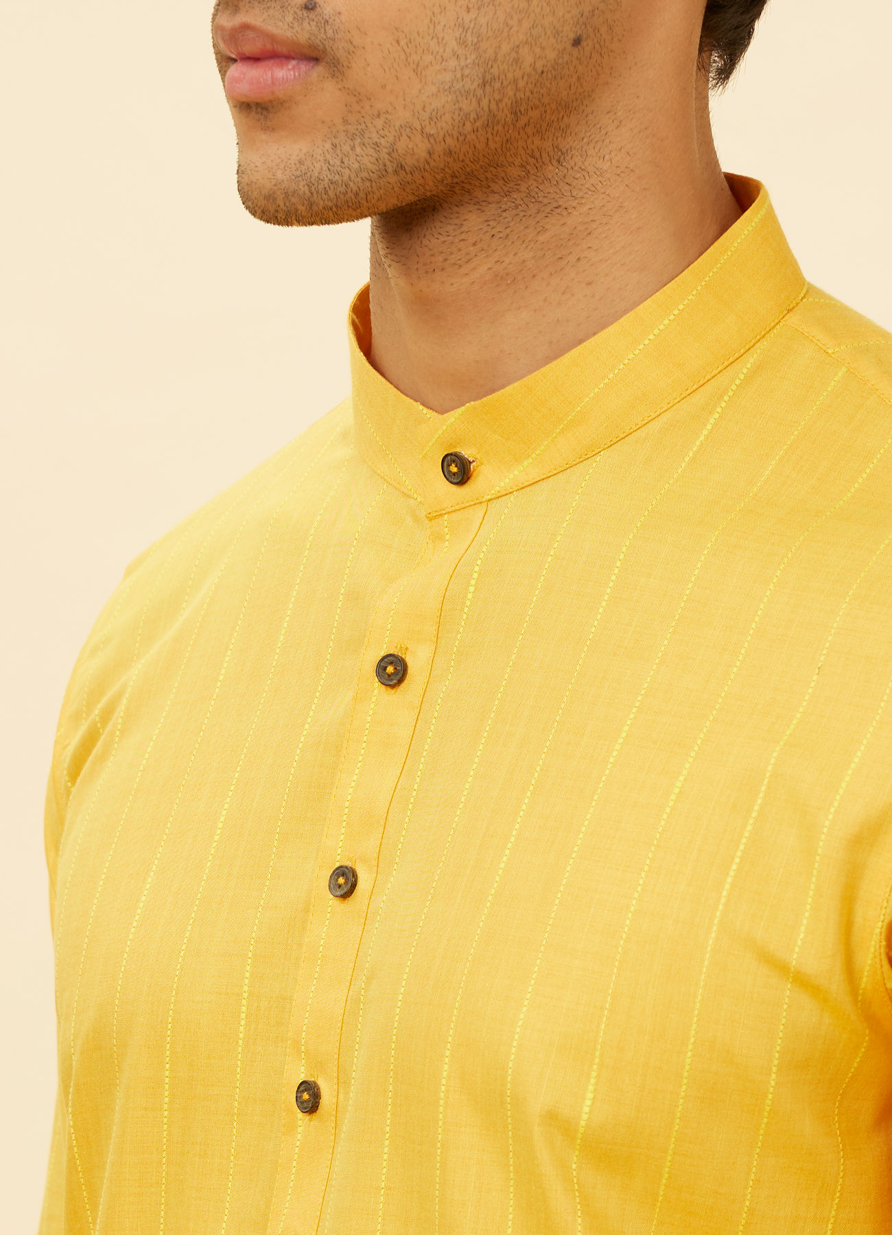 Manyavar Men Tuscan Yellow Self Striped Kurta