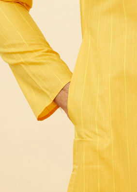 alt message - Manyavar Men Tuscan Yellow Self Striped Kurta image number 3