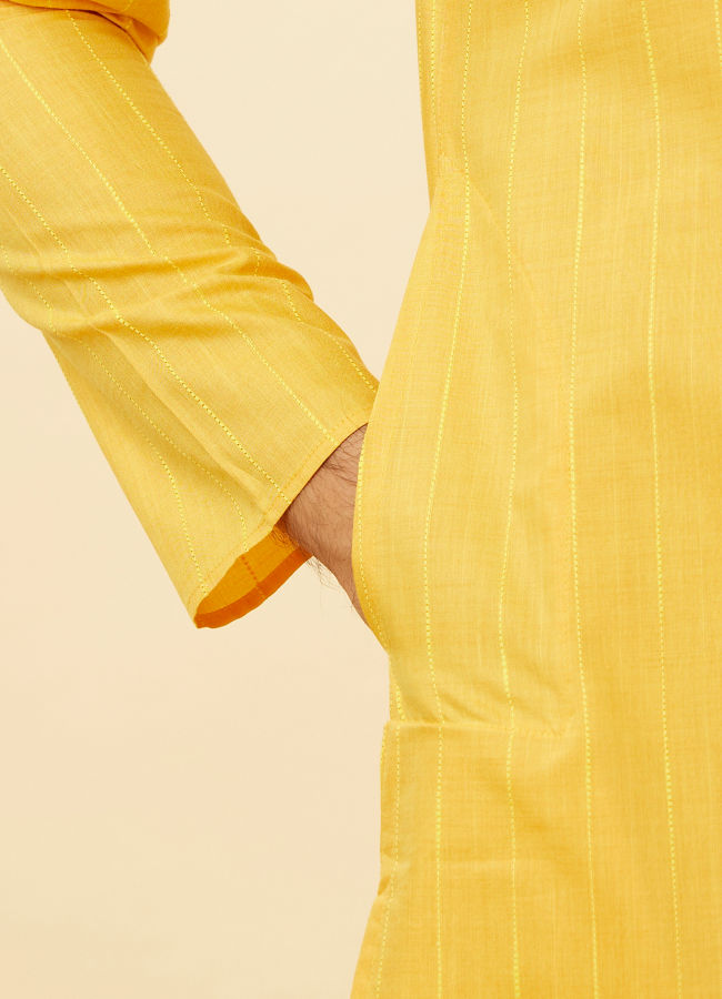 Tuscan Yellow Self Striped Kurta image number 3